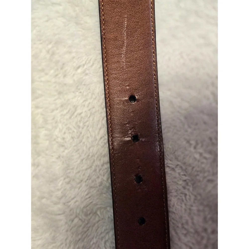 Mens Brwn Genuine Leather Braided Inlay Belt Gold Buckle Size 40/100 Handcrafted